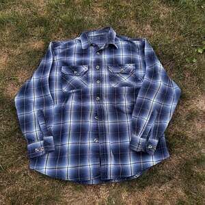 Work Sport Men's Blue Plaid Long Sleeve Button-Down Flannel Shirt